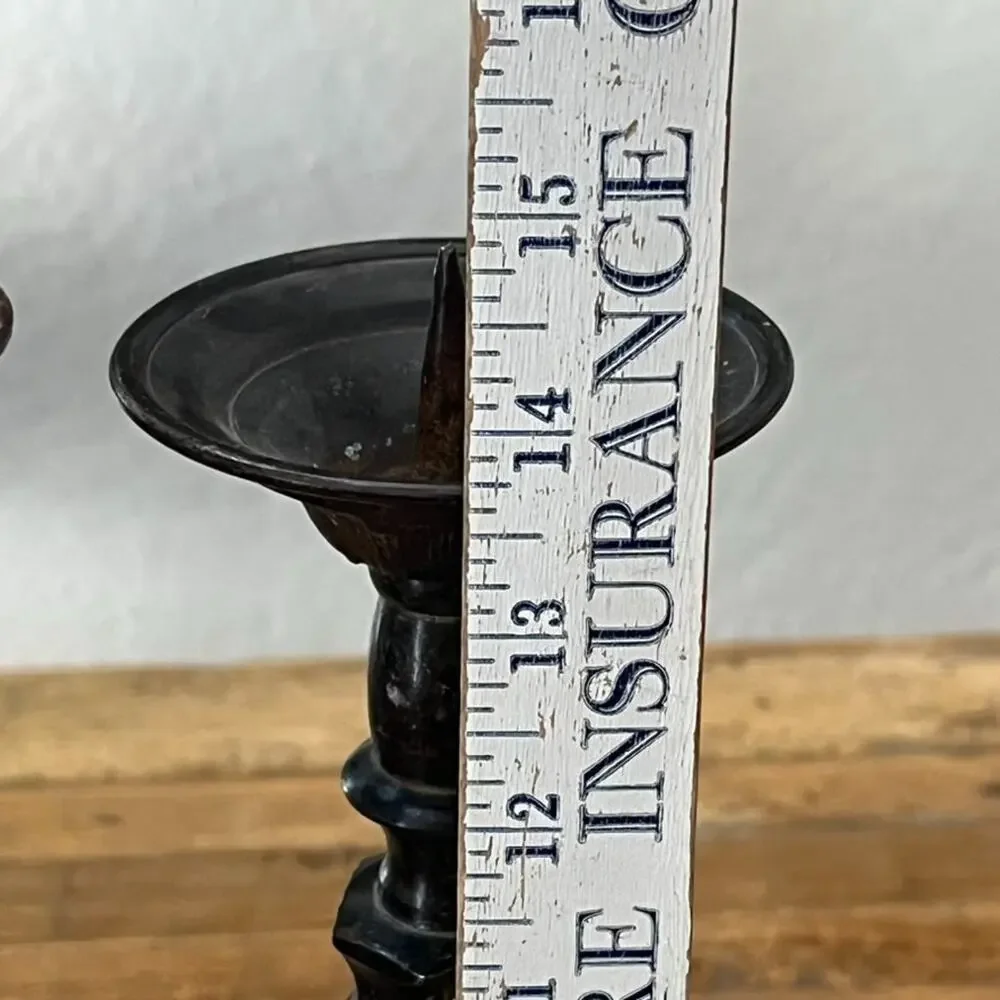 Rare Vintage Baroque Cast Iron Church Altar Candlestick Holders 13.75” Tall